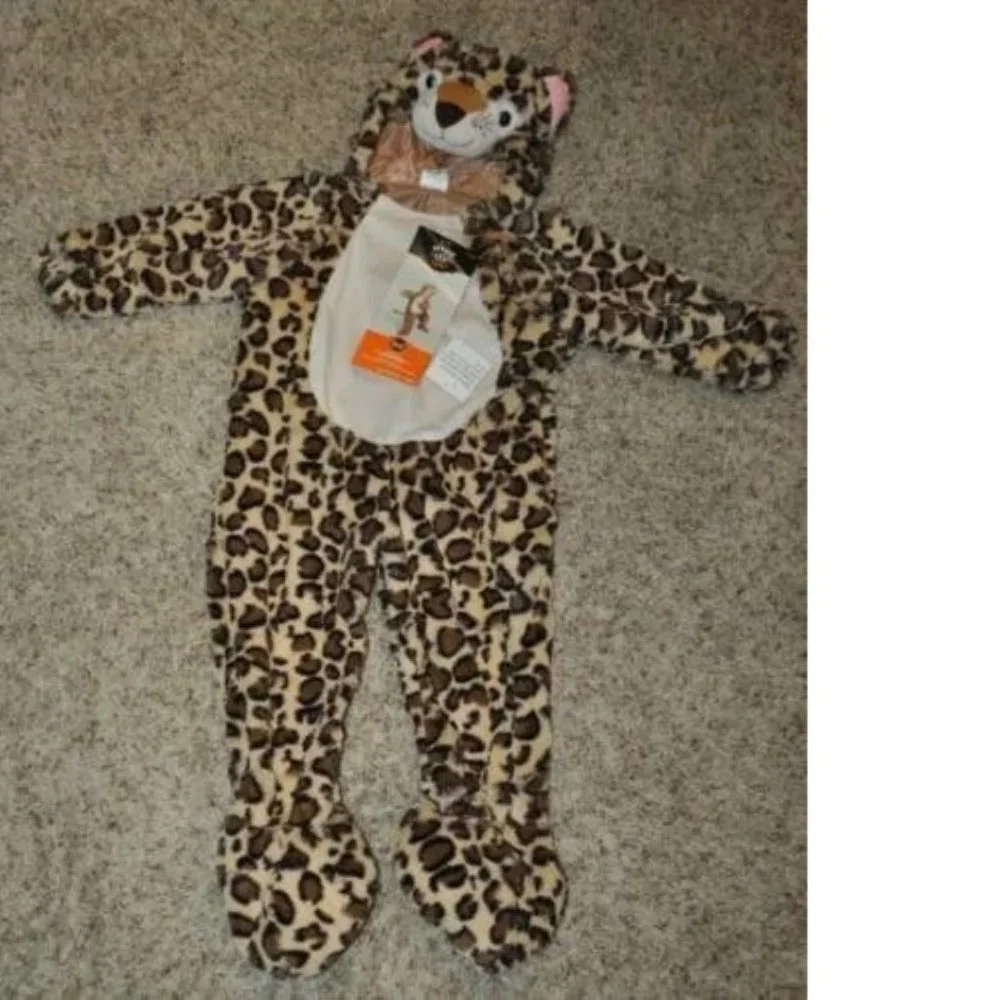 Leopard Halloween Costume 18/24 mths Brown 1 Piece Plush Hooded Jumpsuit Toddler